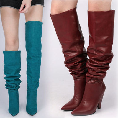 Pointed-toe Folds Profiled Heel Over The Knee Boots