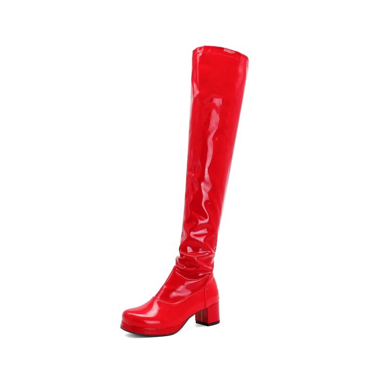 Candy Patent Leather Back Zip Knee Boots