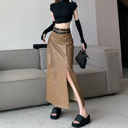 High-grade PU Leather Skirt