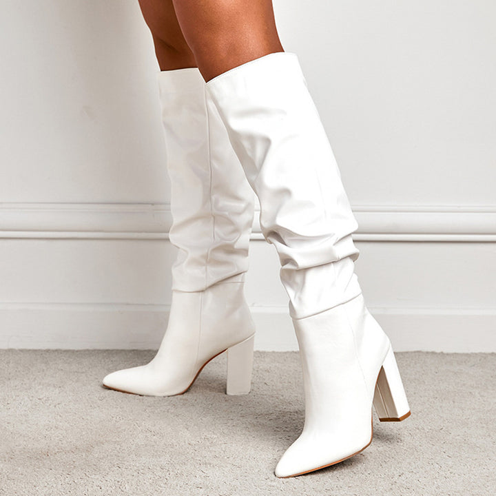 Pointed Toe Chunky Heel Over The Knee Solid Color Women's Boots