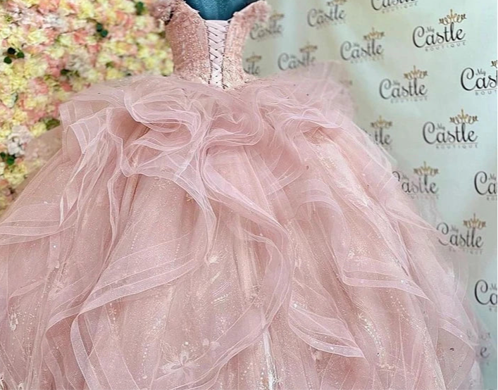 Glittering Pink Off-Shoulder Quinceanera Dress