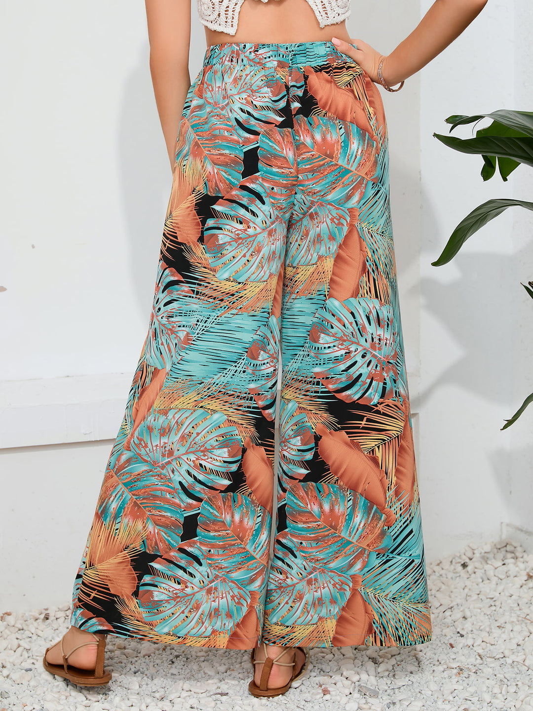 Printed Split Wide Leg Long Pants