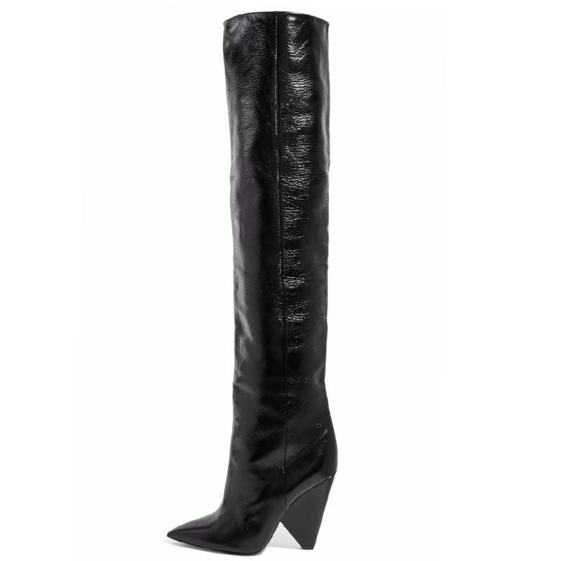 Pointed-toe Folds Profiled Heel Over The Knee Boots