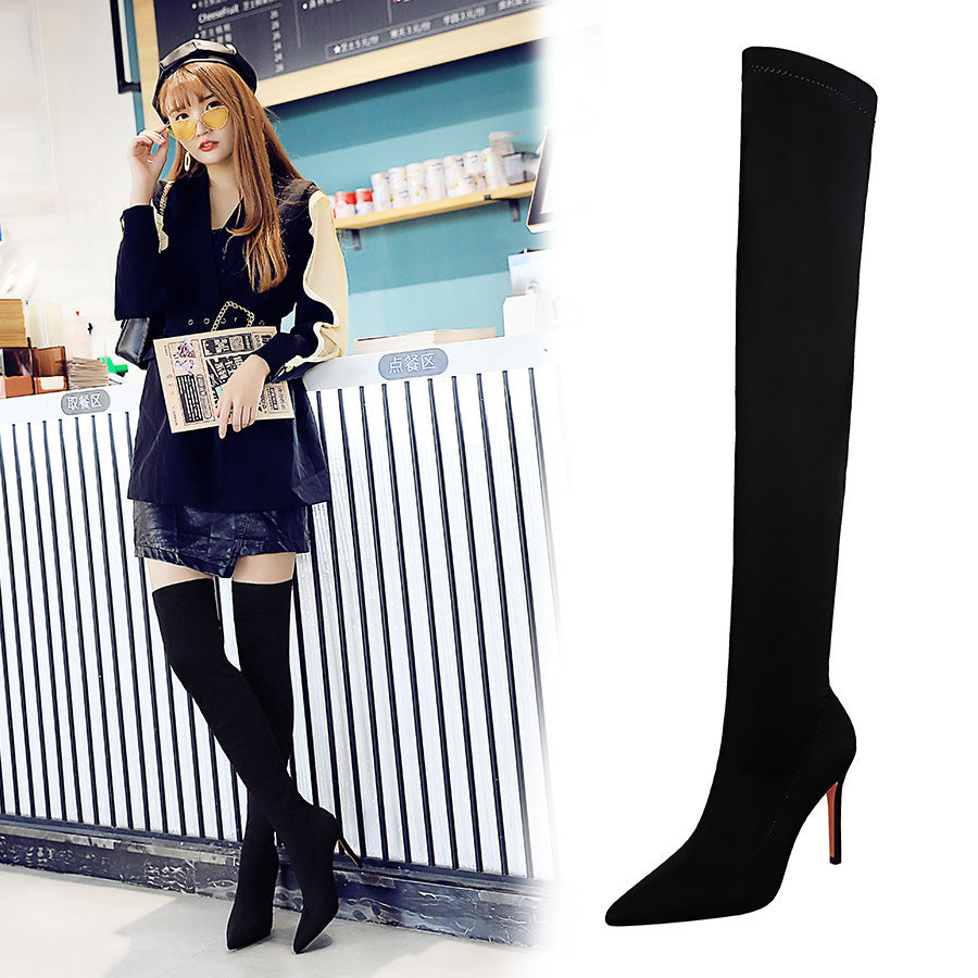 Skinny Heel Pointed-toe Skinny Over-the-knee Boots