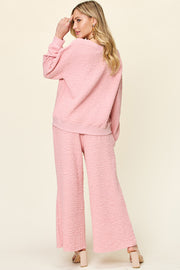 Double Take Full Size Texture Long Sleeve Top and Pants Set