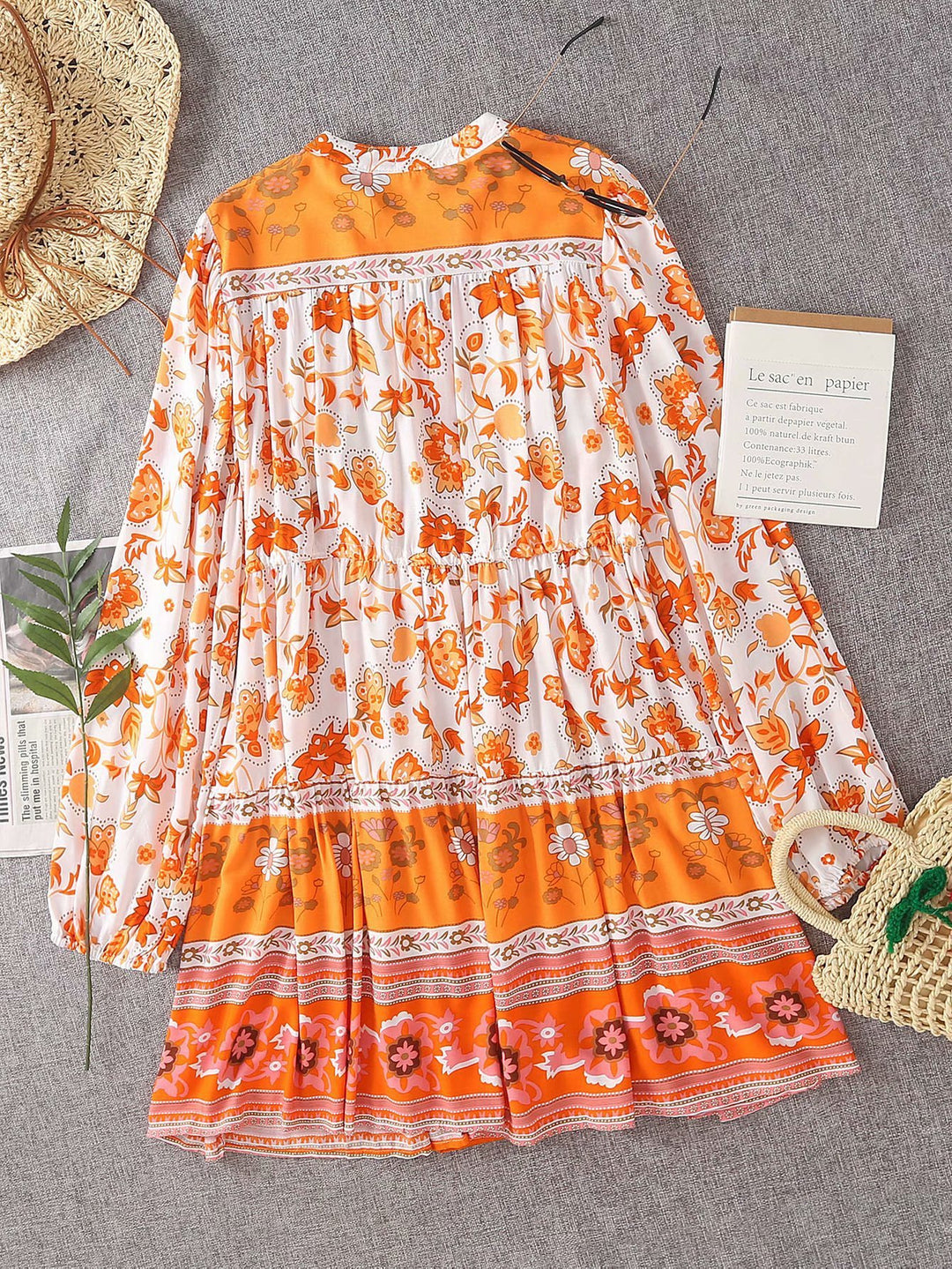 Ethnic boho floral lace-up dress