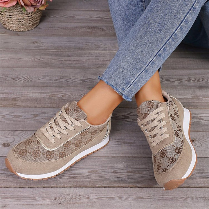 Flower Print Lace-up Fashion  Lightweight Breathable  Sneakers