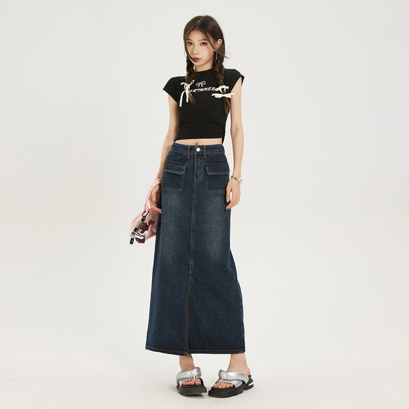 High Waist Slit Denim Skirt