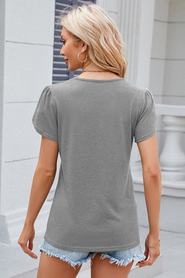 Decorative Button V-Neck Short Sleeve T-Shirt