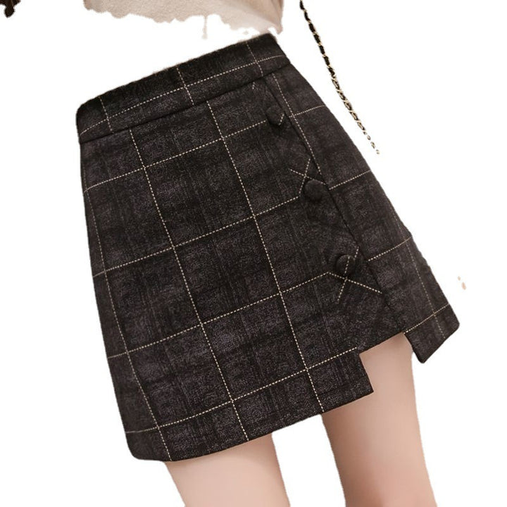 Plaid Irregular Woolen Short Skirt