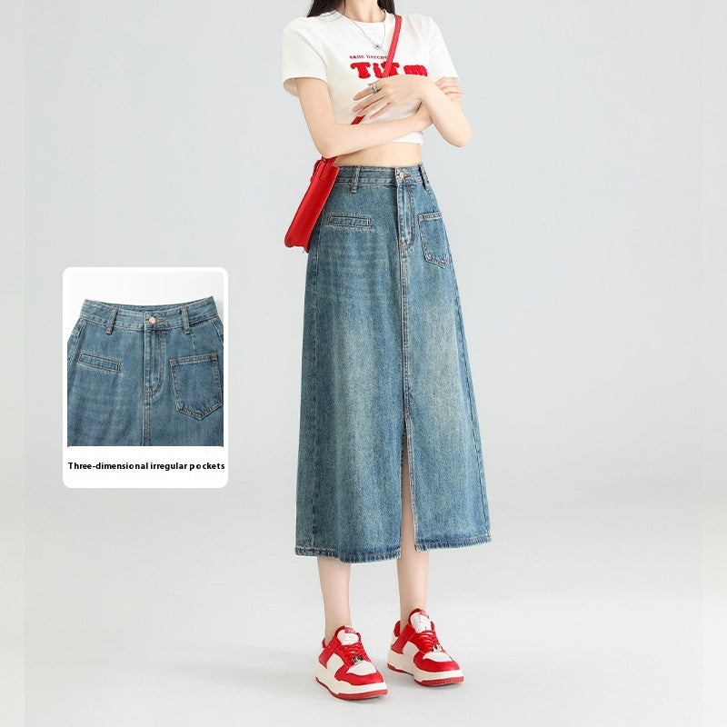 Irregular Denim Slit Skirt