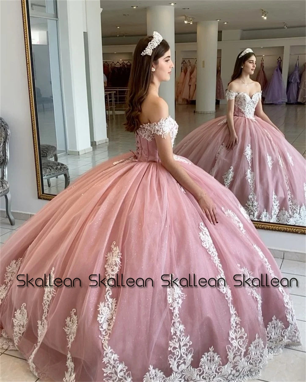 Luxury Crystals with Appliques Off The Shoulders  Quinceanera Dress