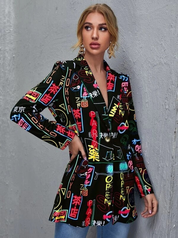 Fashion Print One Button Single Layer Suit Jacket