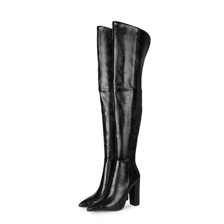 Pointed Side Zipper Thick Heel Over-the-knee Boots