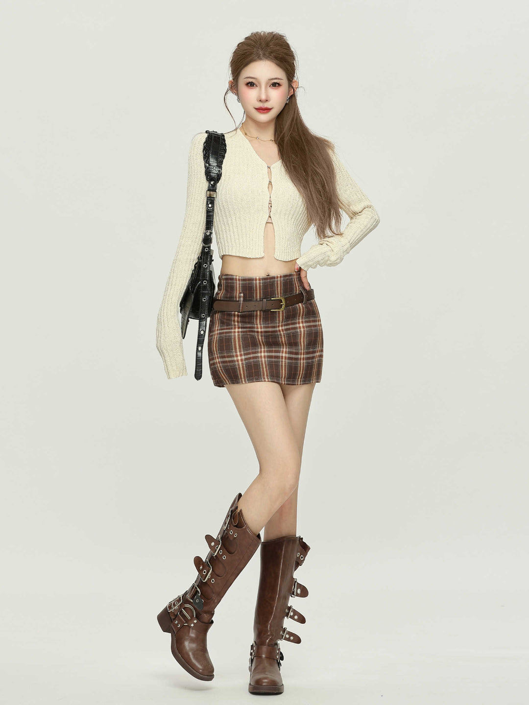 Retro Plaid High Waist Hip-wrapped Skirt