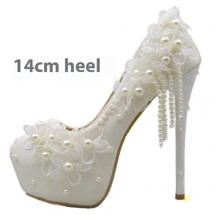 Rhinestone Lace, Flower Tassel High Heels