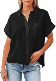 Short-sleeved Lapel Button-down Shirt