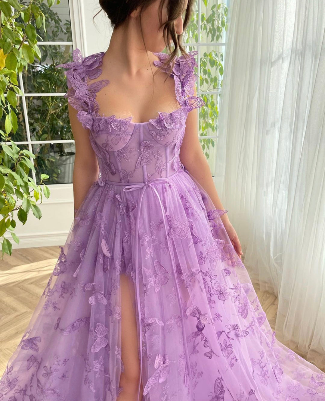 Flowers Slit Leg Princess Dress