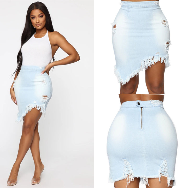 Ripped Bag Hip Demin Skirt