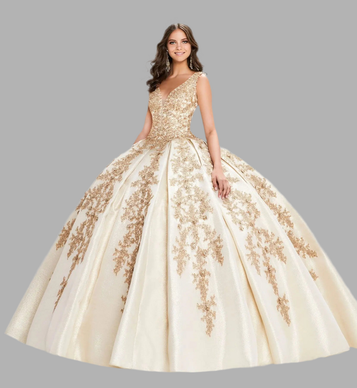 Beaded Applique V Neck Quinceanera Dress