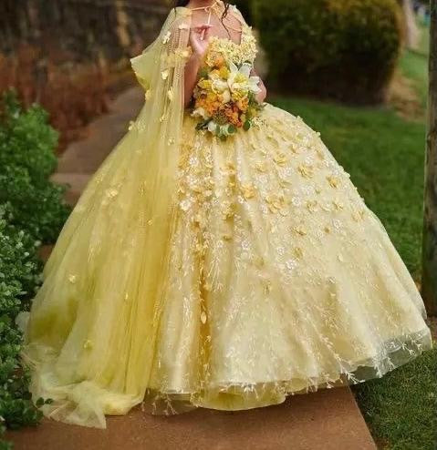 Lace Appliques Floor Length Quinceanera Dress with Cape