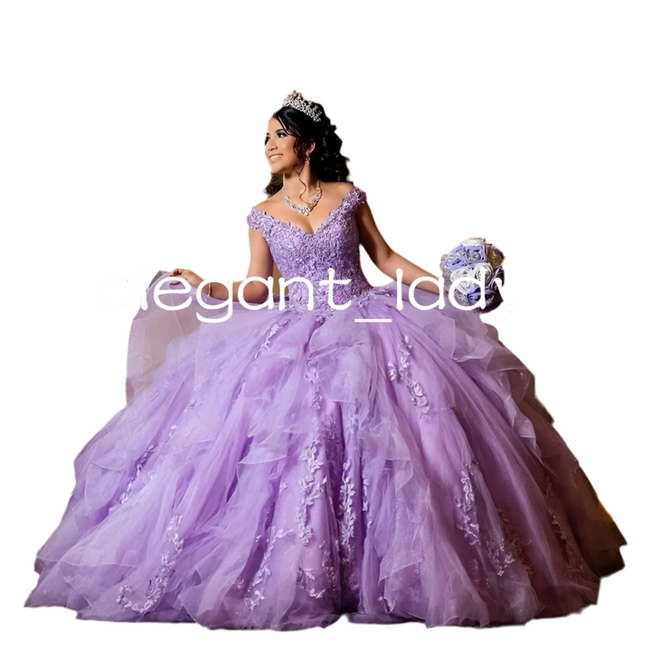 Applique 3D Flower Off the Shoulder Sweet 16 Quinceanera Dress