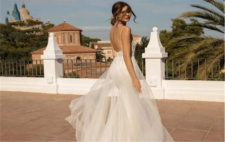 Satin Applique V-neck Detachable Skirt Mermaid Wedding Dress