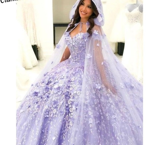 Lace Appliques Floor Length Quinceanera Dress with Cape