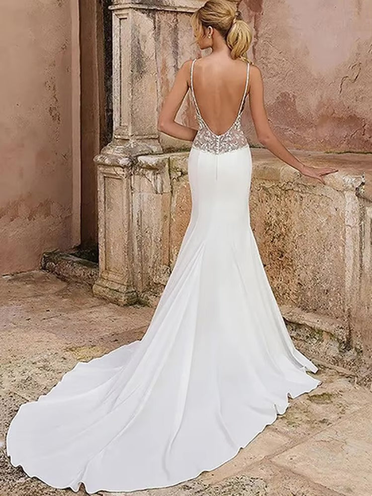 Shoulder Strap Train Mermaid Wedding Dress