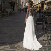 Chiffon Floor Length Halter Neck A Line Wedding Dress