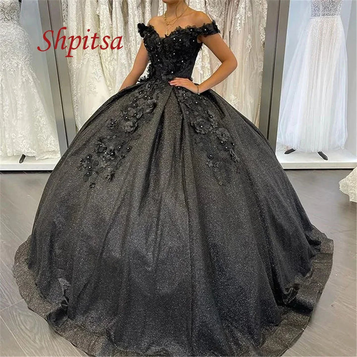 Black Luxury Quinceanera Dresses Ball Gown Puffy