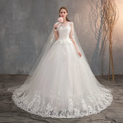Princess Lace Embroidery With Long Train A Line Wedding Dress
