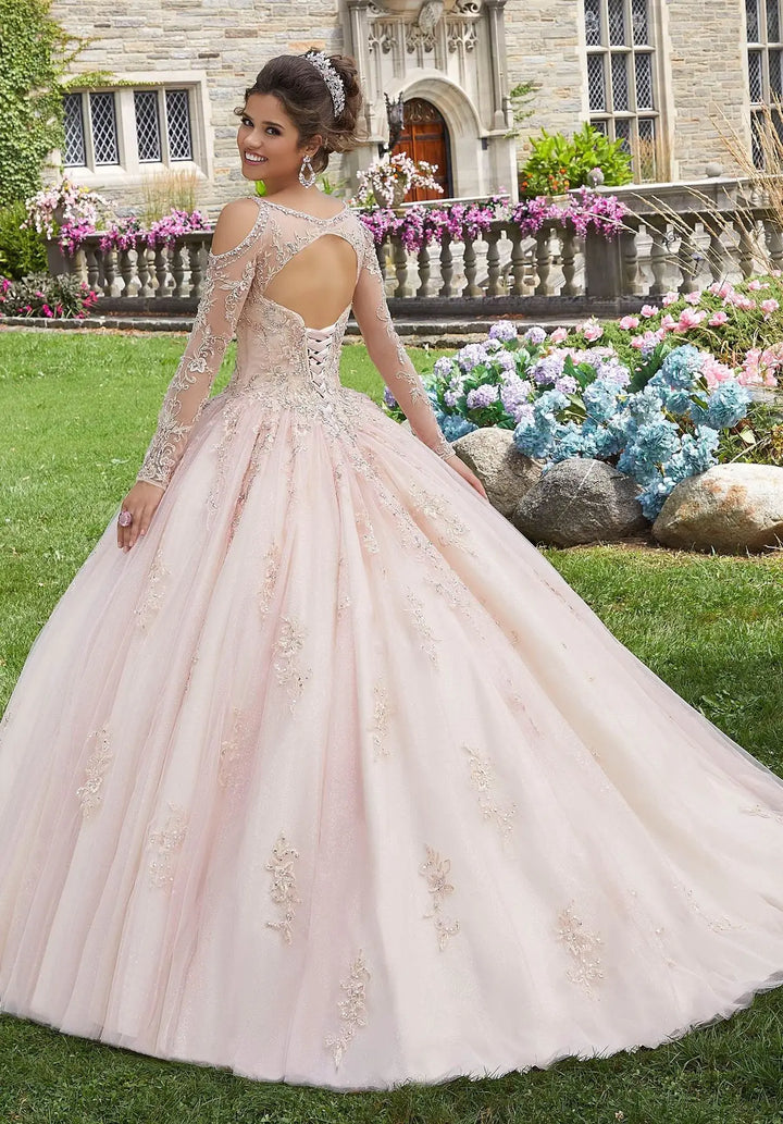 Puffy Pearl Long Sleeves Quinceanera Dress