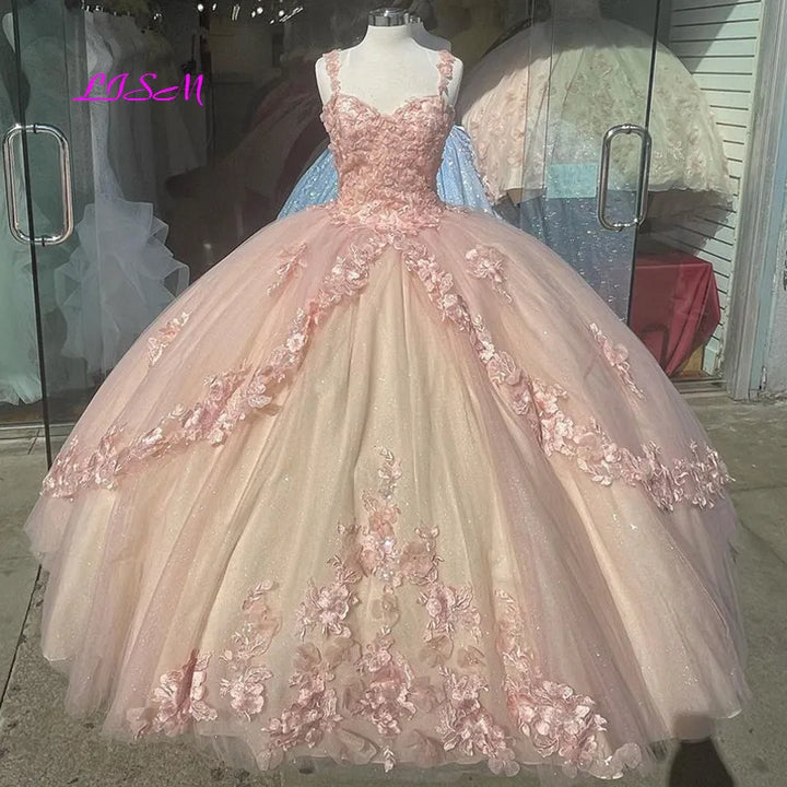 Pink Sparkly Quinceanera Prom Dress