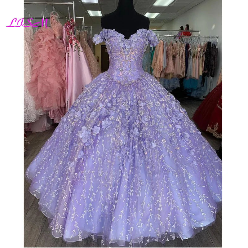 Cloak Corset  and 3D Flowers Quinceanera Dress