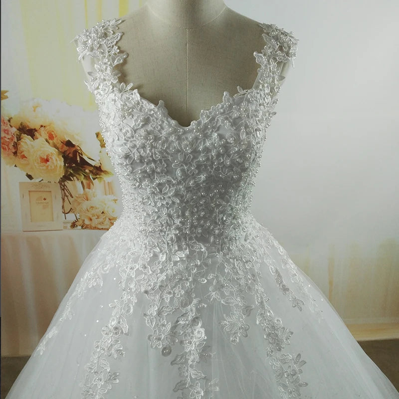 ZJ9076 Ball Gown Spaghetti Straps White Ivory Tulle Pearls Bridal Dress For Wedding Dresses 2023 Marriage Customer Made