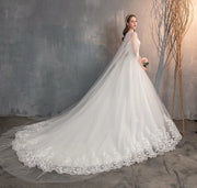 Princess Lace Embroidery With Long Train A Line Wedding Dress