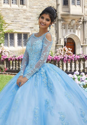 Puffy Pearl Long Sleeves Quinceanera Dress