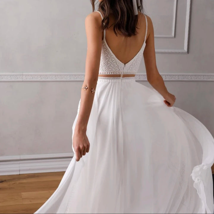 2 Piece Spaghetti Straps Backless Sleeveless A line wedding dress