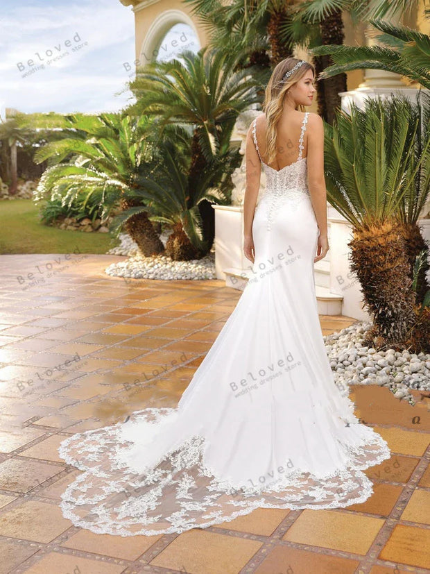 Spaghetti Straps Backless Mermaid Wedding Dress