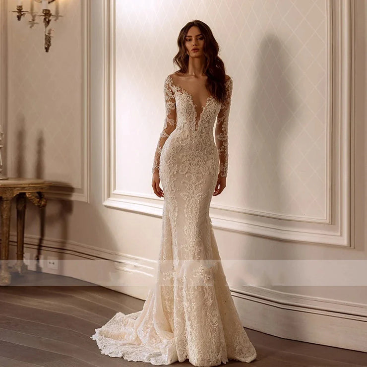 Classic Lace Appliques Backless Mermaid Wedding Dress