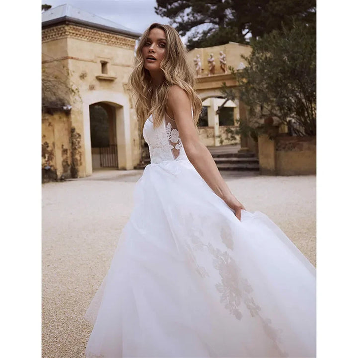 Princess  Luxury V-neck Backless A-Line wedding dress