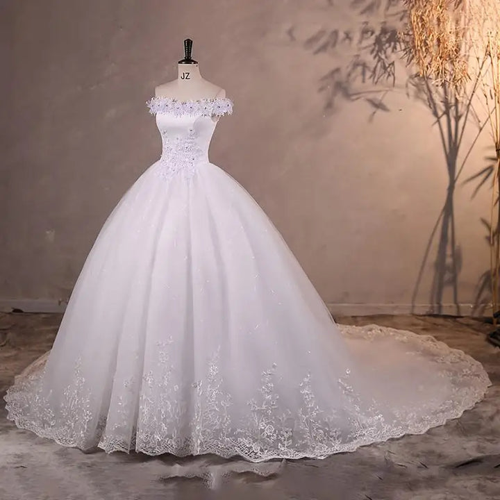 Sweet Flower Classic Boat Neck A-line Wedding Dress