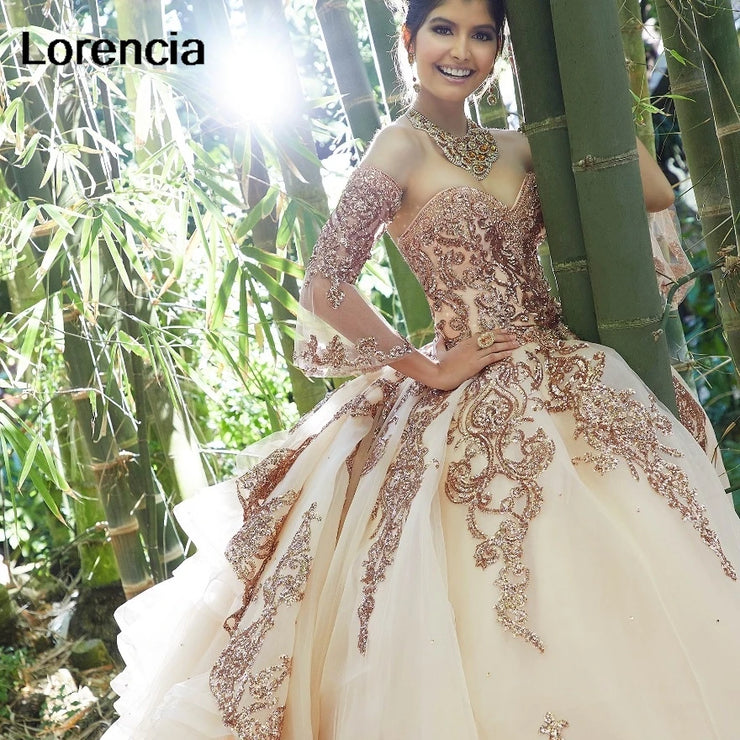 Detachable Sleeve Lace Beading Quinceanera Dress