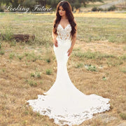 Modern Lace Satin Long Sweep Train Mermaid Wedding Dress