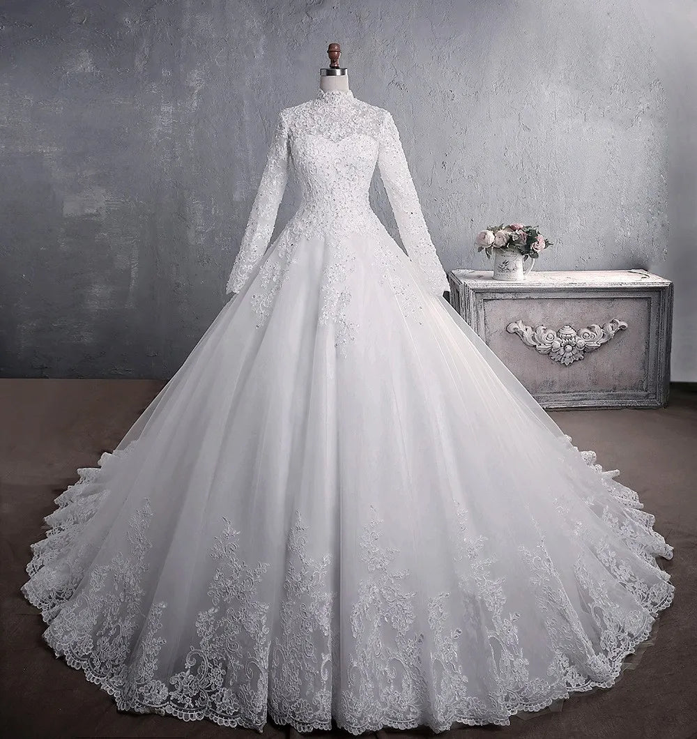 High-neck Classic Zipper Back A-line Wedding Dress