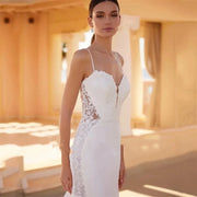 Lace Appliques Spaghetti Straps Floor Length Mermaid Wedding Dress