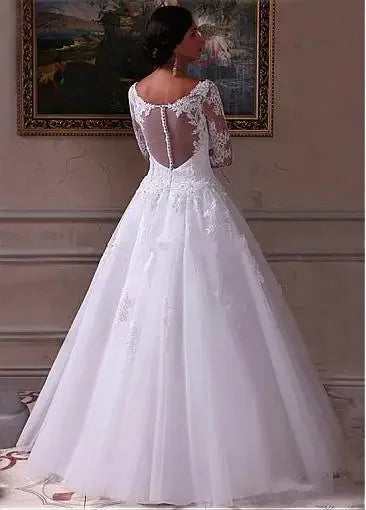 Long Sleeve Appliques Lace A-line Wedding Dress
