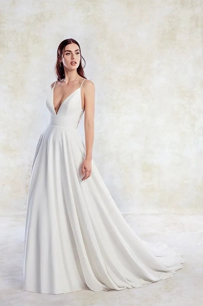 Spaghetti Straps Sweep Train A-line Wedding Dress