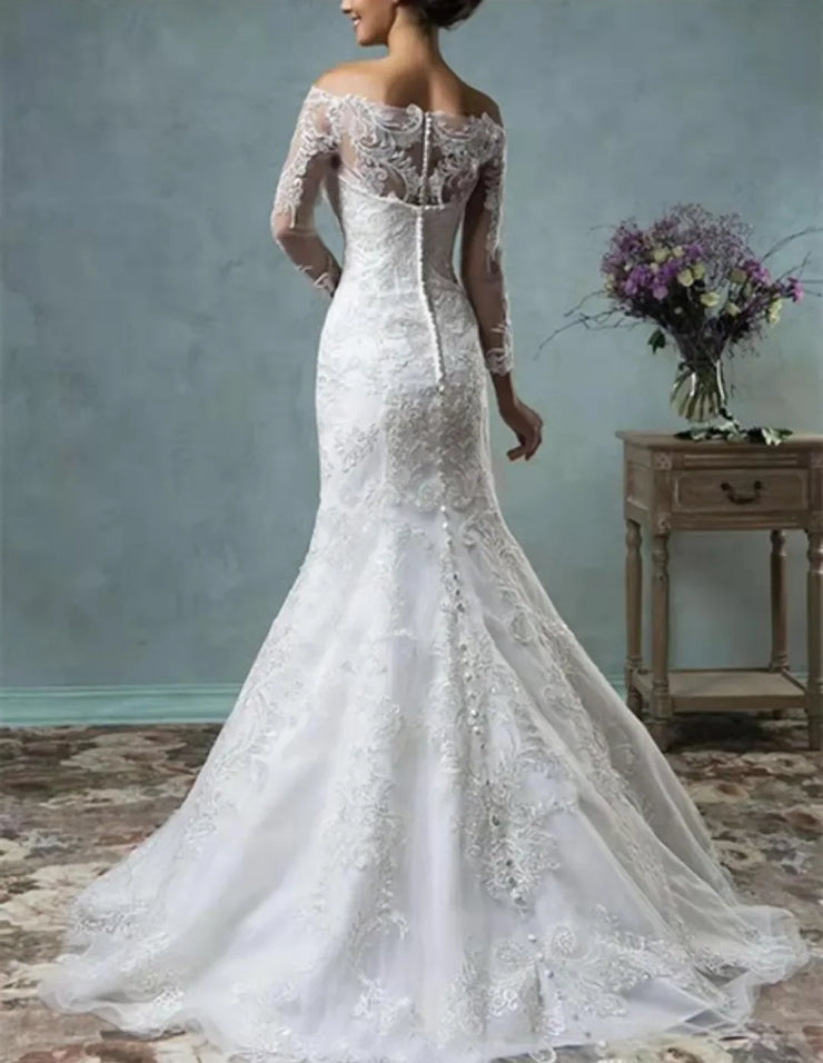 Full Sleeve Vintage Lace A-line Wedding Dress